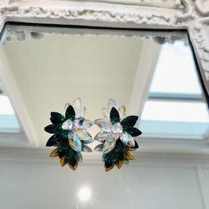 HUGE SALE VINTAGE Emerald and Iridescent Clip On Earrings